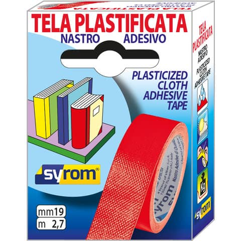 Nastro adesivo in tela Tes 702 SYROM formato 19 mm x 2,7 m - materiale tela plastificata rosso - 7565